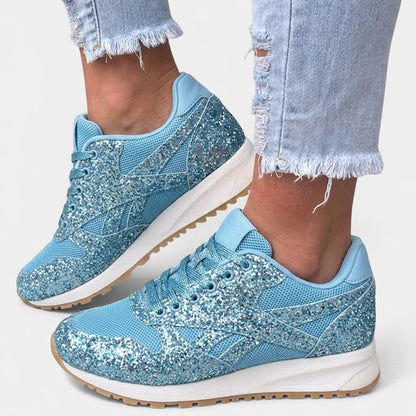 Women's Glitter Mesh Lace-Up Comfort Trainers