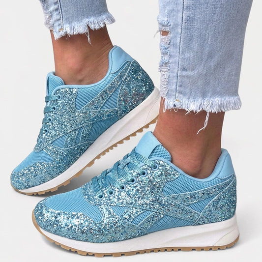 Women's Glitter Mesh Lace-Up Comfort Trainers