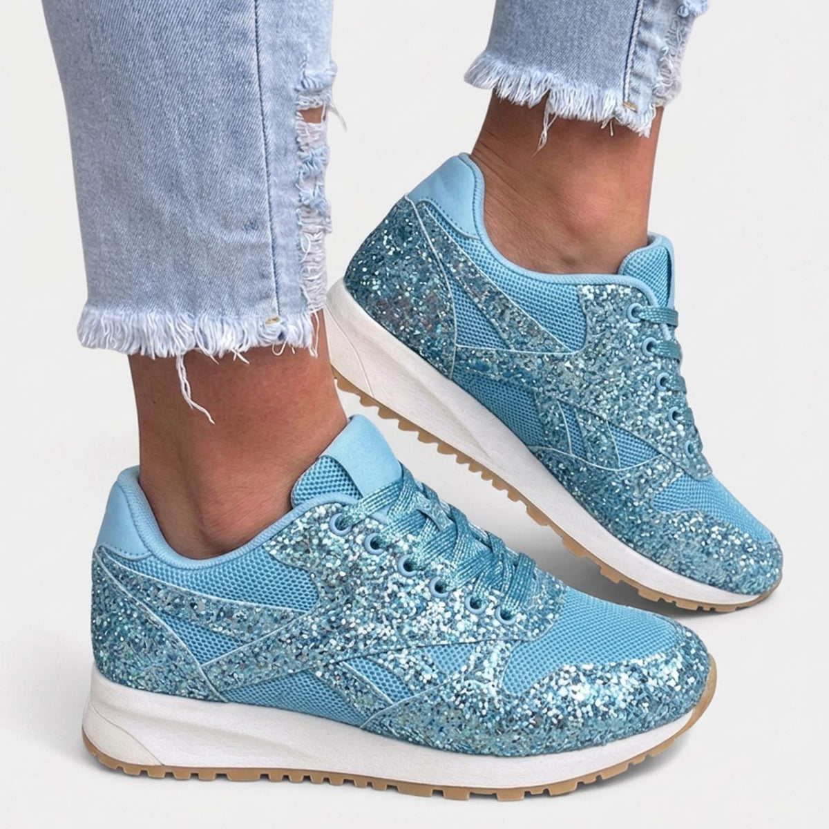 Women's Glitter Mesh Lace-Up Comfort Trainers