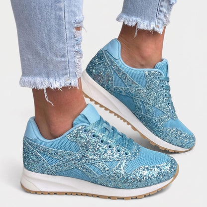Women's Glitter Mesh Lace-Up Comfort Trainers