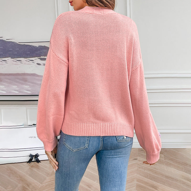 Women's 3D Floral Open-Front Knit Cardigan