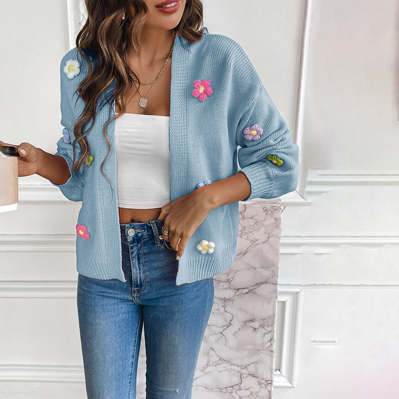 Women's 3D Floral Open-Front Knit Cardigan
