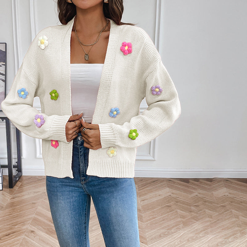 Women's 3D Floral Open-Front Knit Cardigan