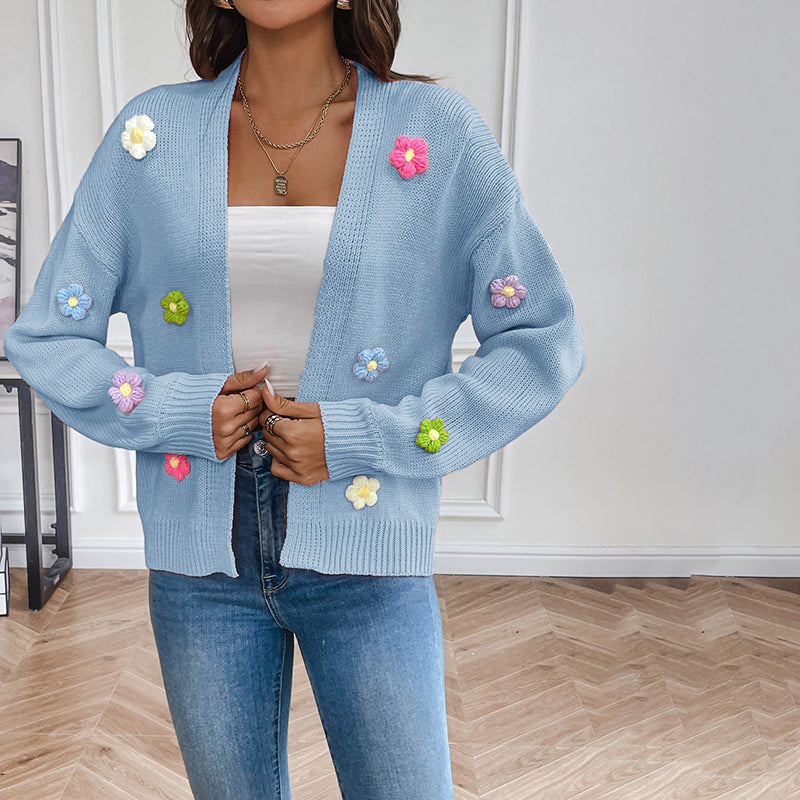 Women's 3D Floral Open-Front Knit Cardigan