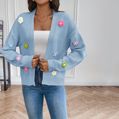 Women's 3D Floral Open-Front Knit Cardigan