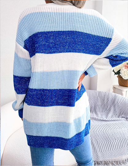 Women's Longline Colour-Block Striped Cardigan