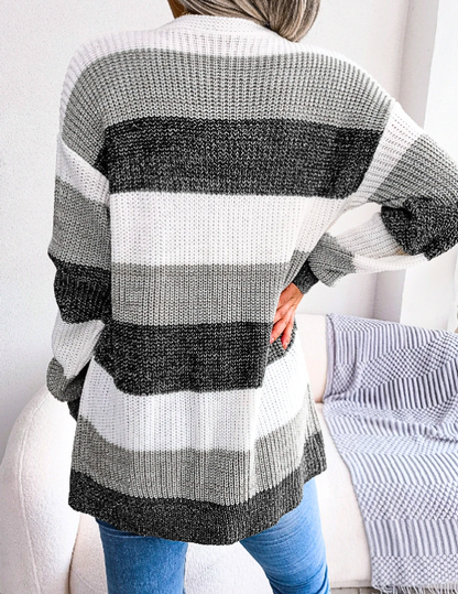 Women's Longline Colour-Block Striped Cardigan