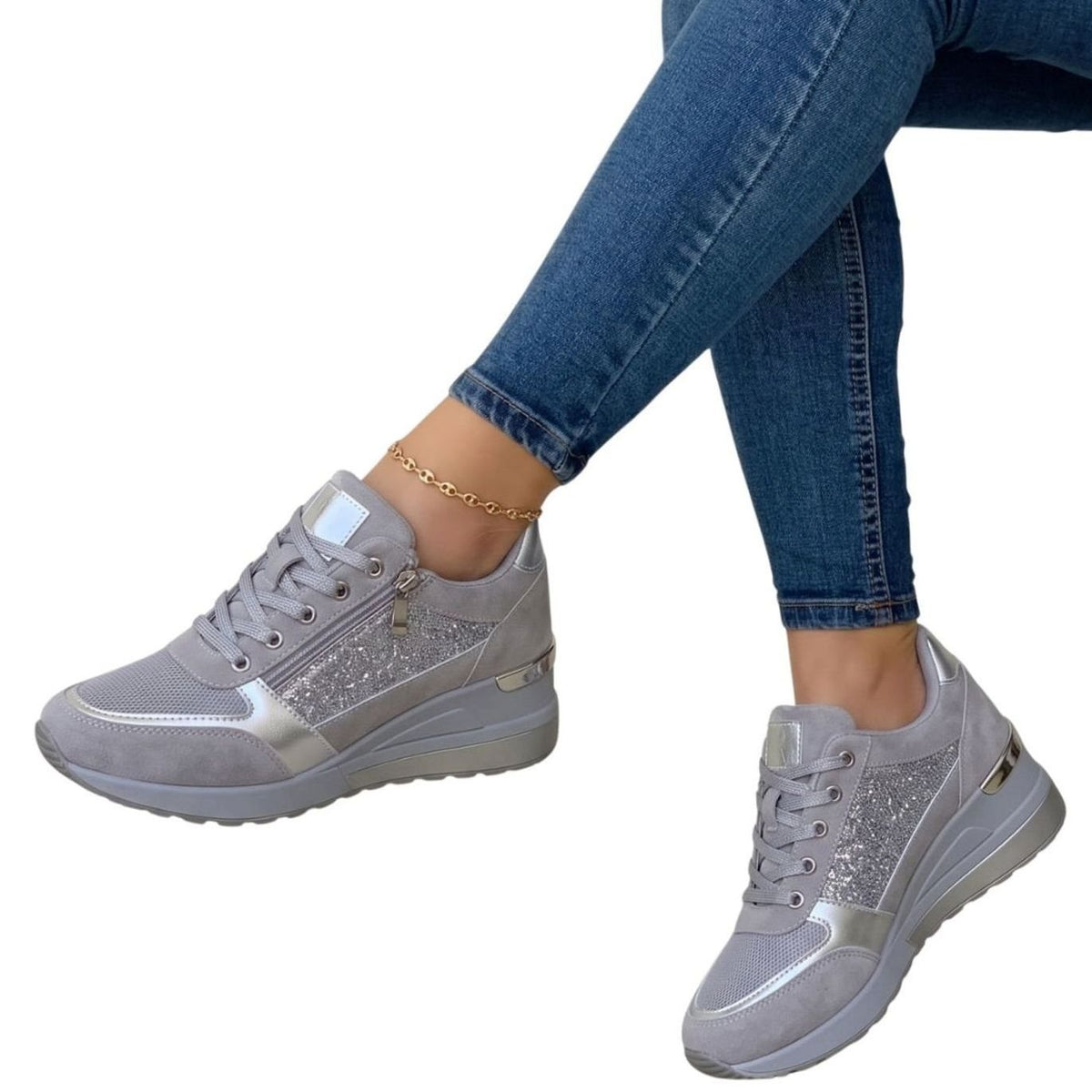 Women's Side-Zip Lace-Up Platform Trainers
