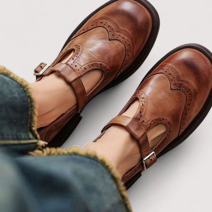 Women's Leather Brogue T-Bar Mary Jane Shoes
