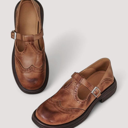 Women's Leather Brogue T-Bar Mary Jane Shoes