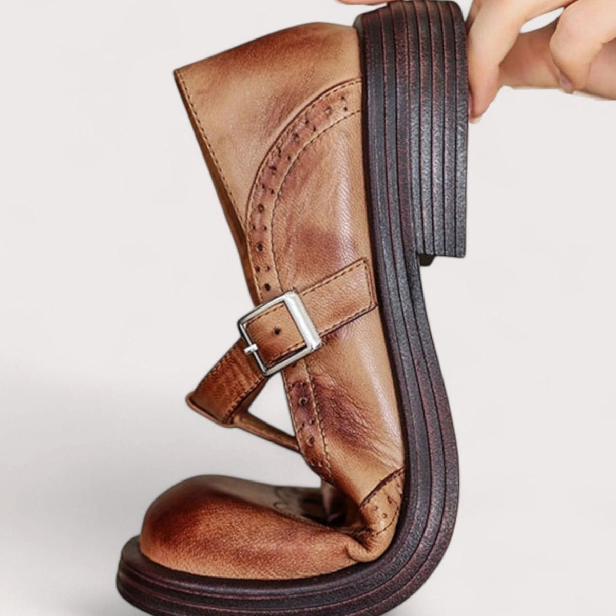 Women's Leather Brogue T-Bar Mary Jane Shoes