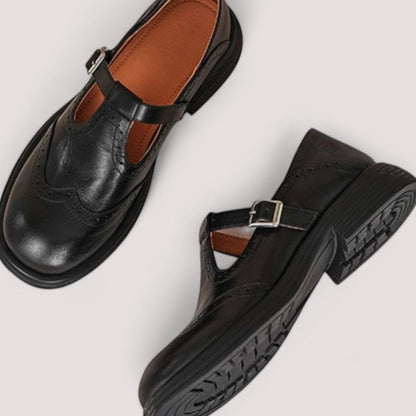 Women's Leather Brogue T-Bar Mary Jane Shoes