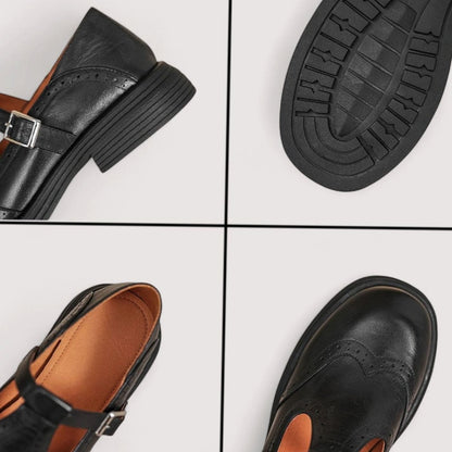 Women's Leather Brogue T-Bar Mary Jane Shoes