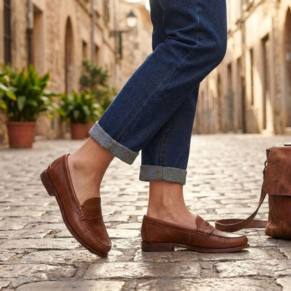 Women's Leather Penny Loafers with Moccasin Stitching