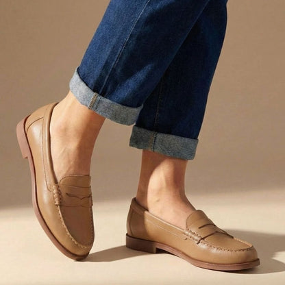 Women's Leather Penny Loafers with Moccasin Stitching