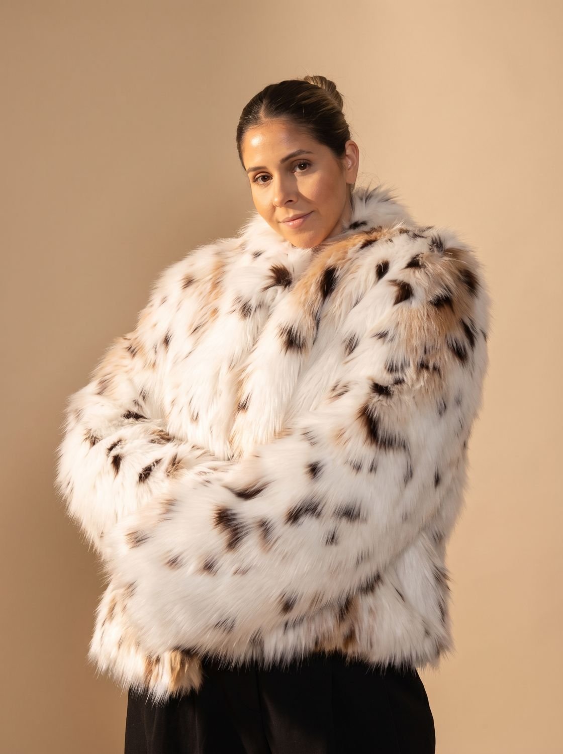 Women's Cropped Leopard Print Faux Fur Coat