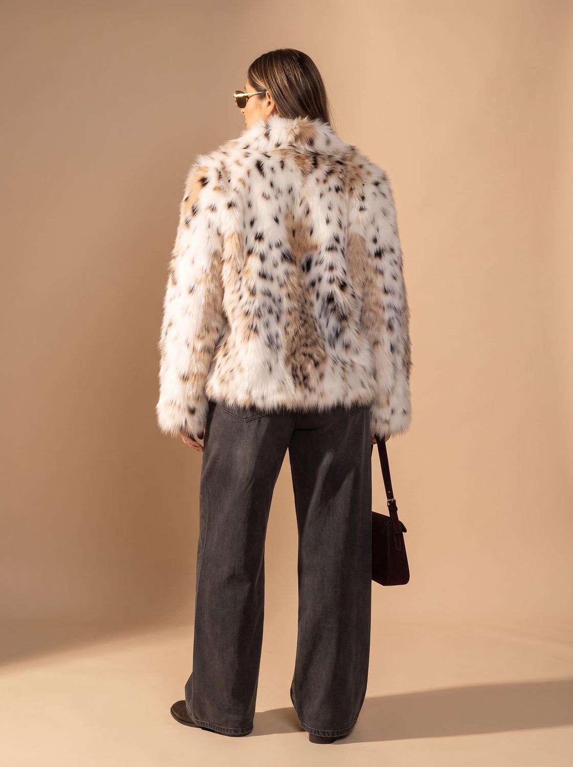 Women's Cropped Leopard Print Faux Fur Coat