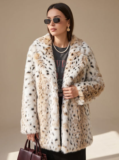 Women's Cropped Leopard Print Faux Fur Coat