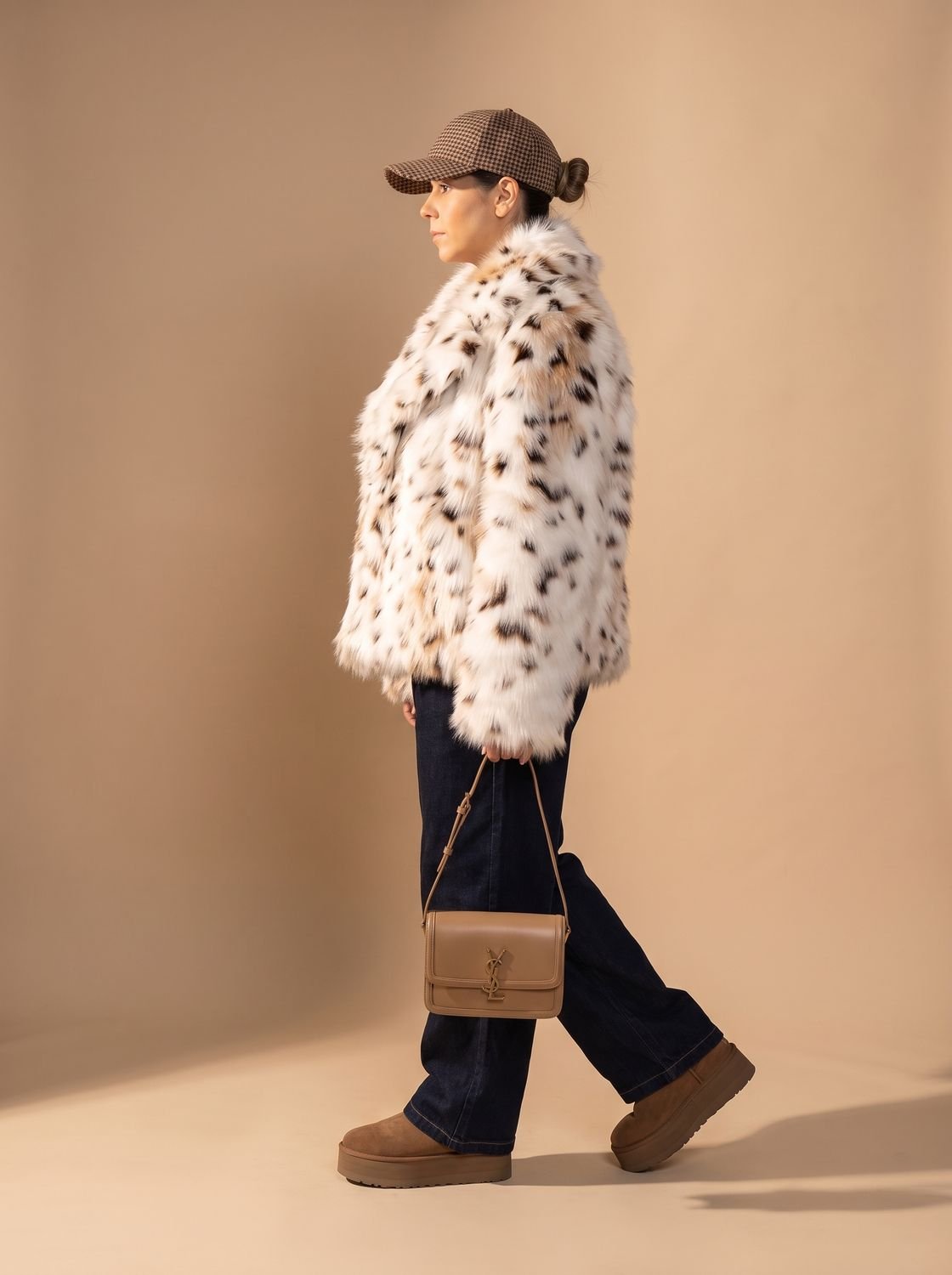 Women's Cropped Leopard Print Faux Fur Coat