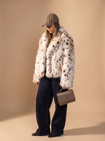 Women's Cropped Leopard Print Faux Fur Coat