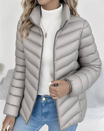 Women's Cropped Quilted Puffer Jacket with Stand Collar
