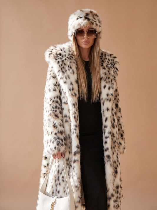 Women's Long Leopard Print Faux Fur Belted Coat