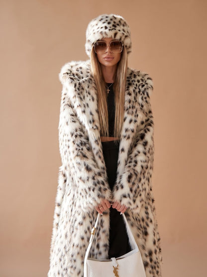 Women's Long Leopard Print Faux Fur Belted Coat