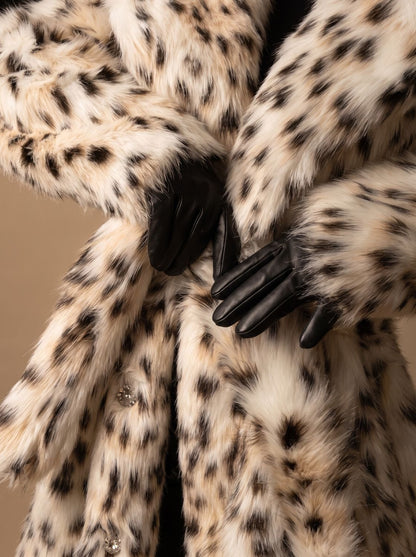 Women's Longline Leopard Print Faux Fur Coat