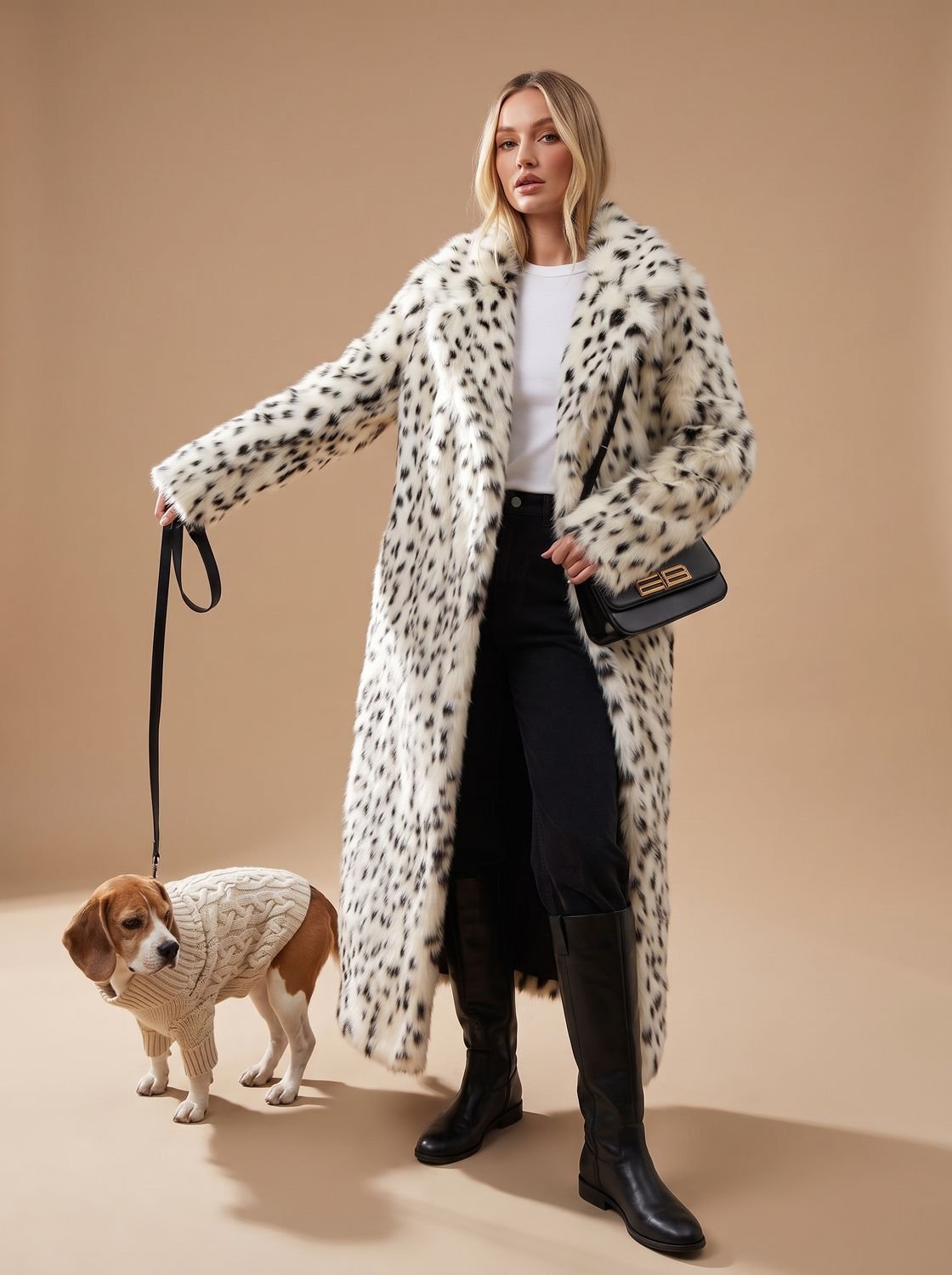 Women's Longline Leopard Print Faux Fur Coat