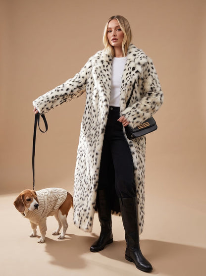 Women's Longline Leopard Print Faux Fur Coat