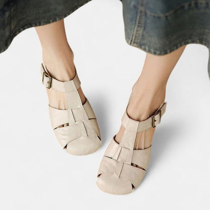 Women's Orthopaedic Woven T-Bar Block-Heel Sandals