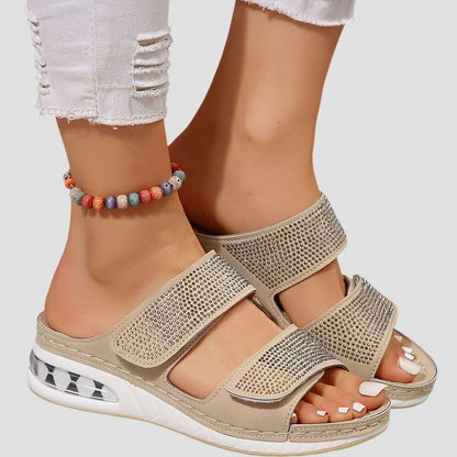 Women's Orthopaedic Diamante Double-Strap Flatform Sandals