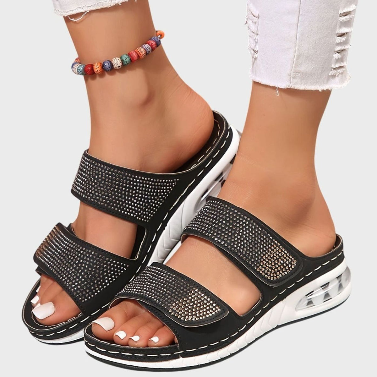 Women's Orthopaedic Diamante Double-Strap Flatform Sandals