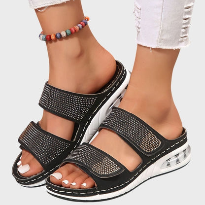 Women's Orthopaedic Diamante Double-Strap Flatform Sandals