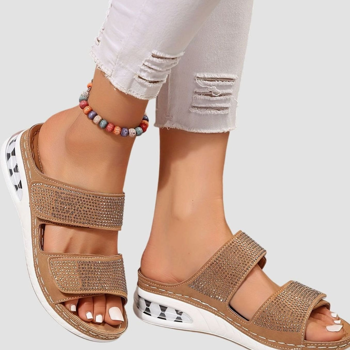 Women's Orthopaedic Diamante Double-Strap Flatform Sandals