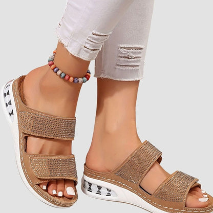 Women's Orthopaedic Diamante Double-Strap Flatform Sandals