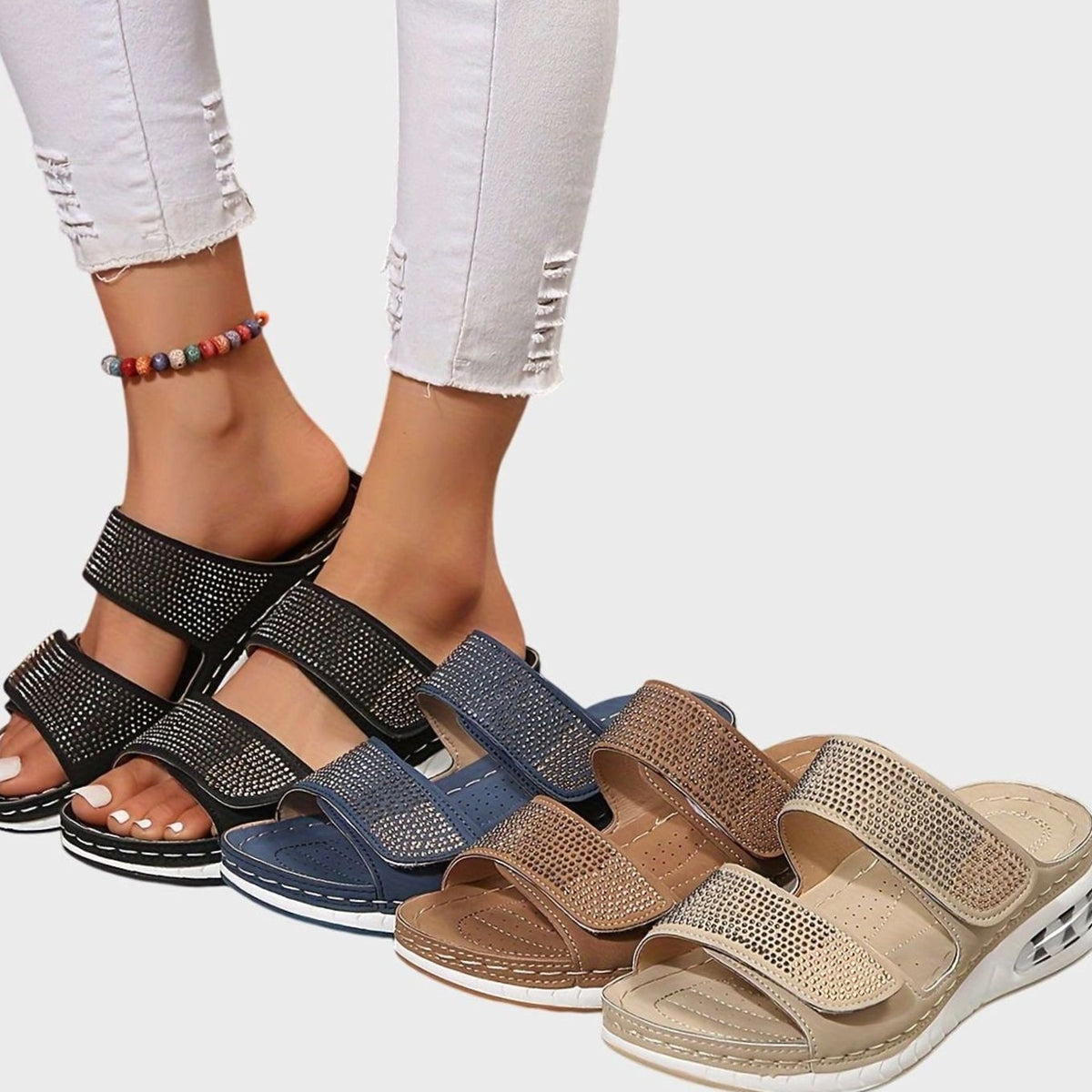Women's Orthopaedic Diamante Double-Strap Flatform Sandals