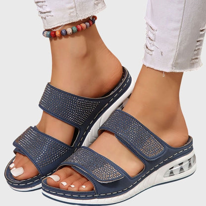 Women's Orthopaedic Diamante Double-Strap Flatform Sandals
