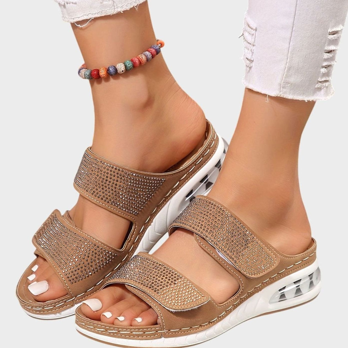 Women's Orthopaedic Diamante Double-Strap Flatform Sandals