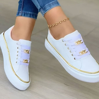 Women's Orthopaedic Gold-Accent Platform Trainers with Chain Laces