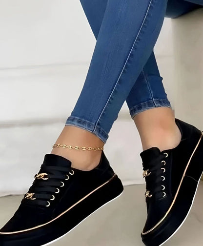 Women's Orthopaedic Gold-Accent Platform Trainers with Chain Laces