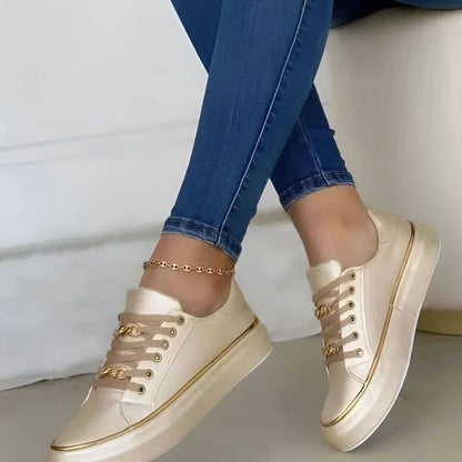 Women's Orthopaedic Gold-Accent Platform Trainers with Chain Laces