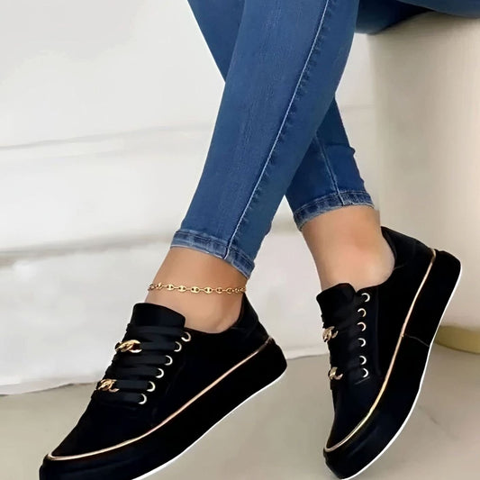 Women's Orthopaedic Gold-Accent Platform Trainers with Chain Laces