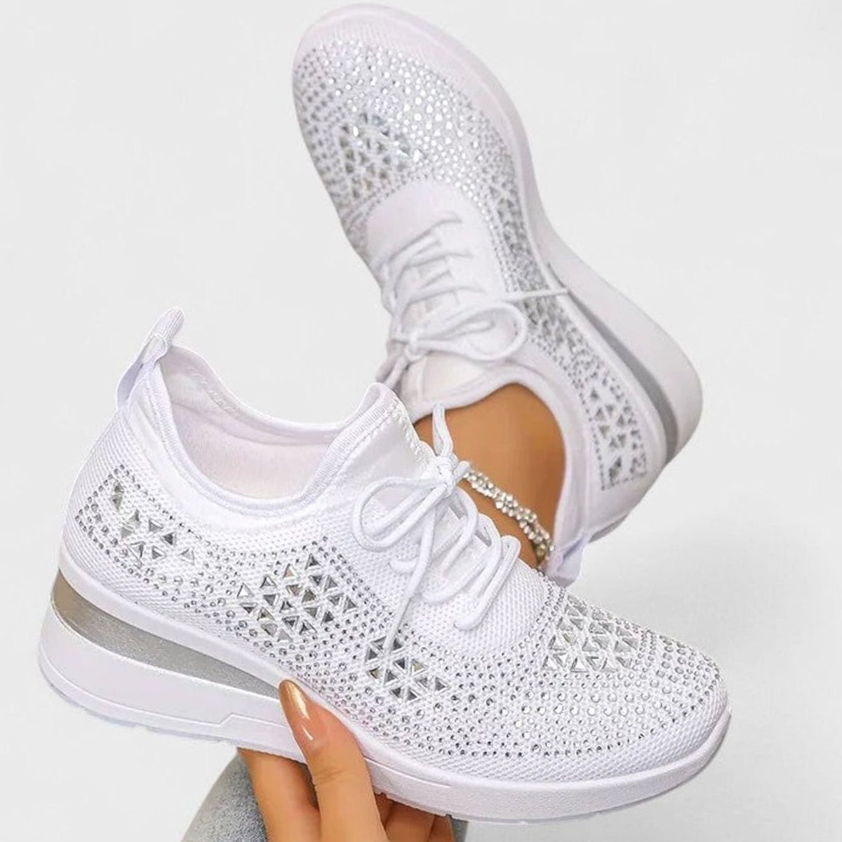 Women's Orthopaedic Rhinestone Knit Wedge Trainers