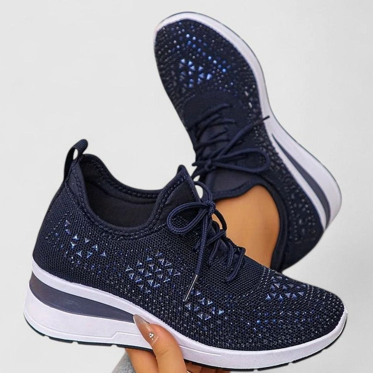 Women's Orthopaedic Rhinestone Knit Wedge Trainers