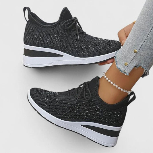 Women's Orthopaedic Rhinestone Knit Wedge Trainers