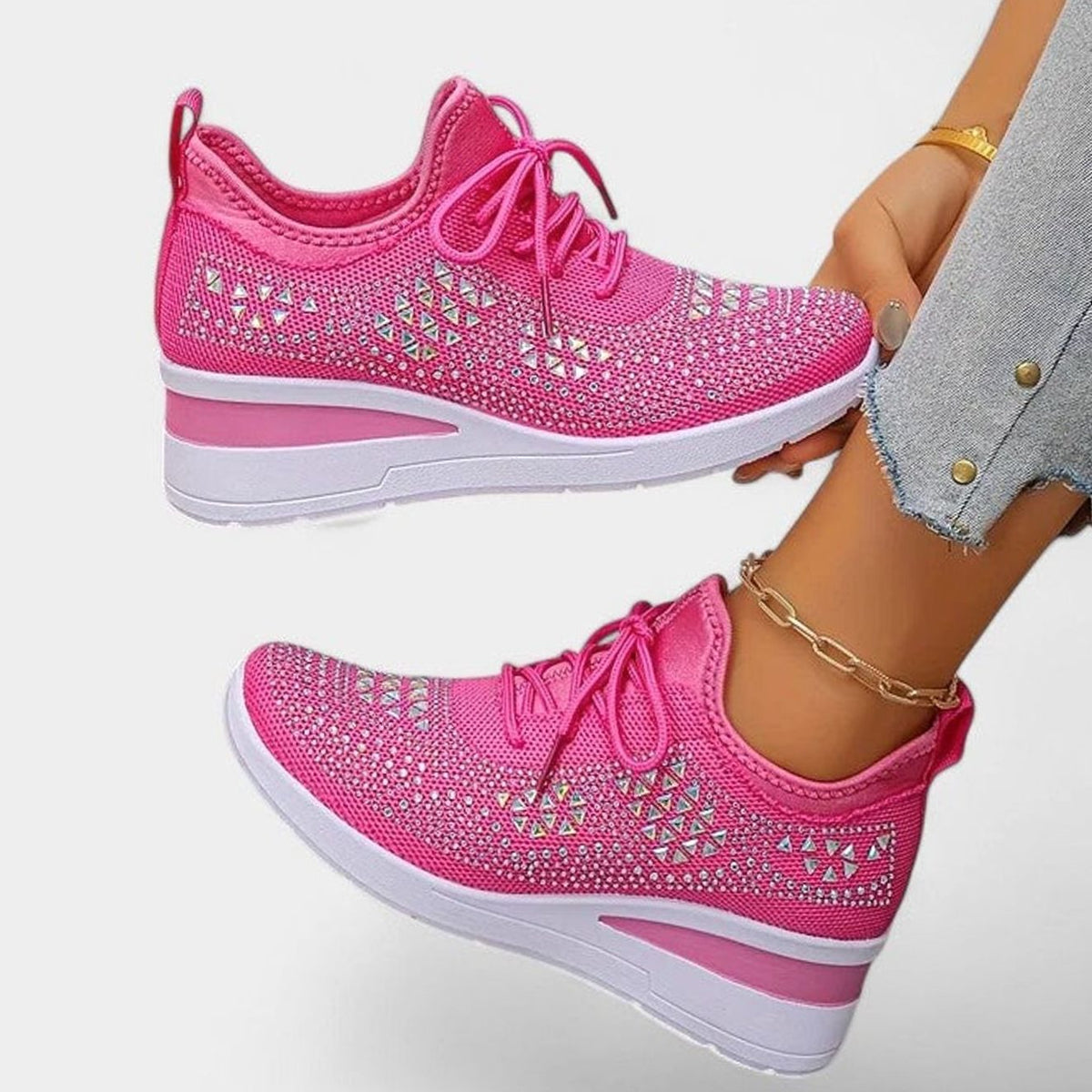 Women's Orthopaedic Rhinestone Knit Wedge Trainers