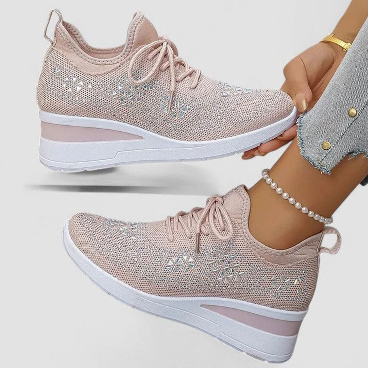 Women's Orthopaedic Rhinestone Knit Wedge Trainers