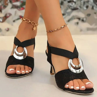 Women's Orthopaedic Strappy Block-Heel Sandals with Silver Buckle