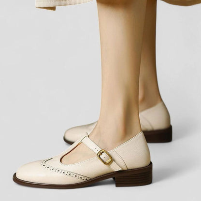 Women's Orthopaedic Brogue T-Bar Mary Jane Shoes with Low Heel